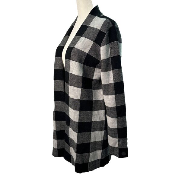 Talbots Merino Wool Buffalo Check Open Front Cardigan Sweater Medium - Picture 4 of 7